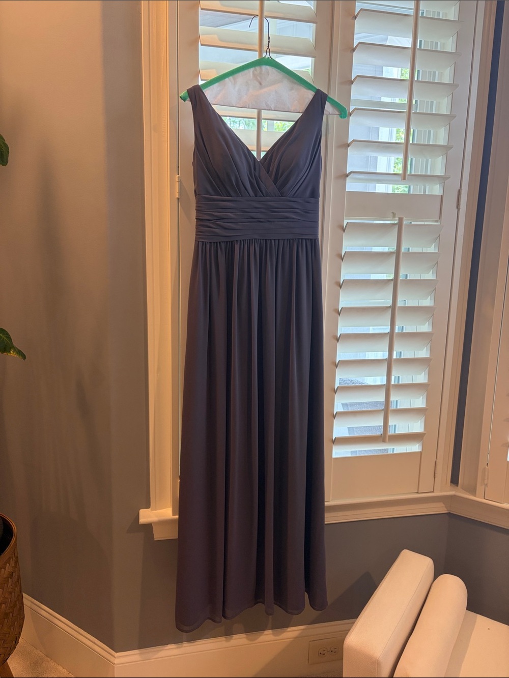 Bill Levkoff Slate Blue V-Neck Chiffon Gown